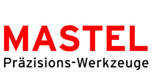 Logo der Firma Mastel. Schriftzug lautet Mastel Präzisions-Werkzeug, neben Schriftzug sind verschiedene Bohrer/Werkzeuge gruppiert zu sehen